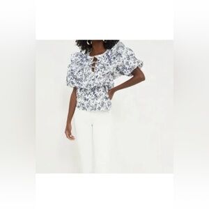 Hyacinth House Nadia Ruffle Blouse XS NWT Navy Floral Cotton Cottagecore Boho